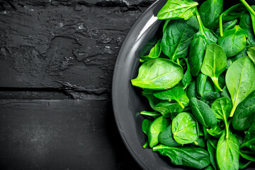 The spinach on the plate.