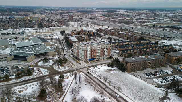 Aerial View of buildings in Pickering Ontario near Pickering Town Hall