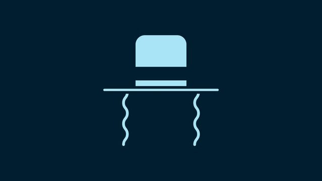White Orthodox jewish hat with sidelocks icon isolated on blue background. Jewish men in the traditional clothing. Judaism symbols. 4K Video motion graphic animation
