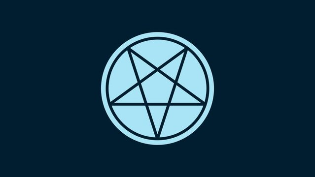 White Pentagram in a circle icon isolated on blue background. Magic occult star symbol. 4K Video motion graphic animation