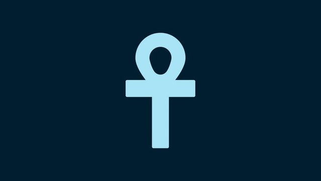 White Cross ankh icon isolated on blue background. 4K Video motion graphic animation