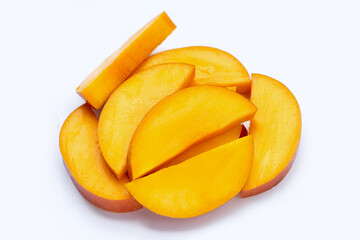 Naklejka na ściany i meble Mango fruit slices on white background.