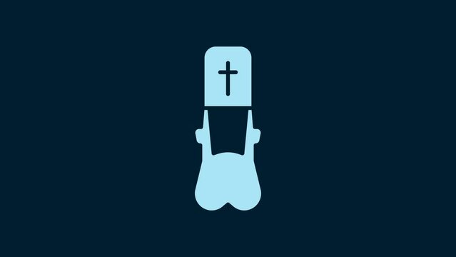 White Priest icon isolated on blue background. 4K Video motion graphic animation