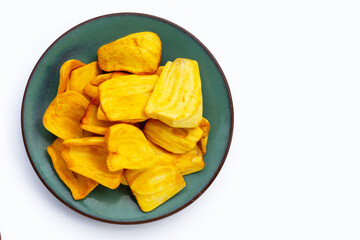 Jackfruit chips on white background