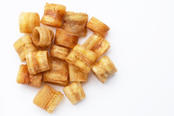 Crispy banana chip rolls. Fruit snack