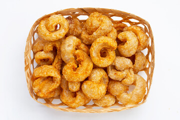 Crispy pork rinds or pork snack.