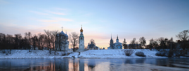 Fototapeta premium winters in vologda river landscape cathedral orthodox christmas russia