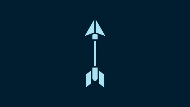 White Hipster arrow icon isolated on blue background. 4K Video motion graphic animation