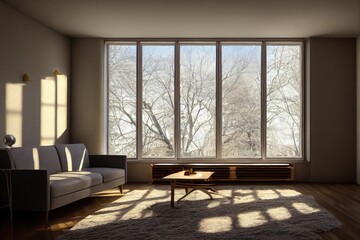 Minimal Modern Living Interior Staged Furniture in Winter Made with Generative AI