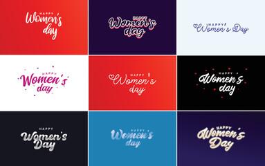 Happy Women's Day greeting card template with hand-lettering text design creative typography for holiday greetings; vector illustration