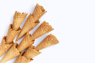 Empty ice cream cone on white background.