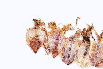 Dried squid on white background.