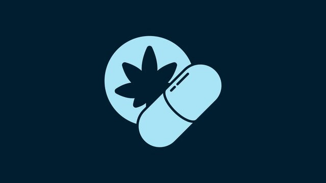 White Herbal ecstasy tablets icon isolated on blue background. 4K Video motion graphic animation