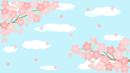 青空と桜のコントラストが綺麗な春のイラスト　アスペクト比16：9