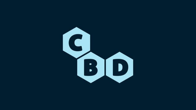 White Cannabis molecule icon isolated on blue background. Cannabidiol molecular structures, THC and CBD formula. Marijuana sign. 4K Video motion graphic animation
