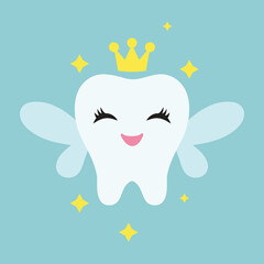 Cute tooth fairy vector cartoon illustration
