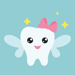 Cute tooth fairy vector cartoon illustration