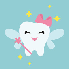 Cute tooth fairy vector cartoon illustration
