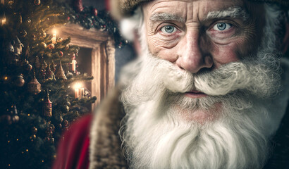 happy smiling and friendly Santa Claus with a long gray beard, c