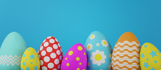 Easter Eggs on Blue Background