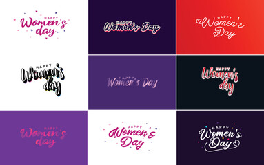 Fototapeta na wymiar Happy Women's Day greeting card template with hand-lettering text design creative typography suitable for holiday greetings; vector illustration