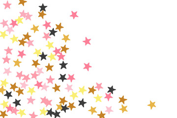 Glamour black pink gold stars falling vector illustration. Little starburst spangles birthday decoration confetti. Baby shower stars falling design. Sparkle confetti congratulations decor.