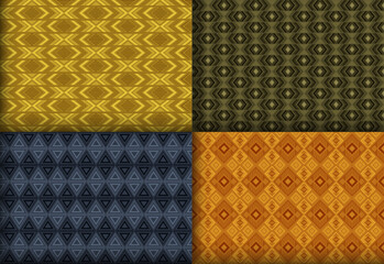 Artistic geometry argyle seamless tracery bundle. Scottish tracery ethnic patterns. Argyle zigzag geometric vector endless motif set. Monochrome background swatches.