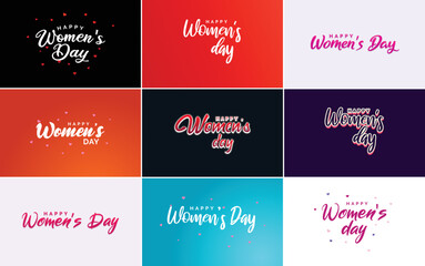 Set of International Women's Day cards with a logo and a gradient color scheme