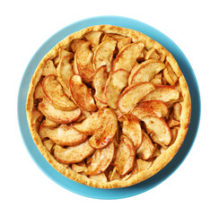 Delicious apple pie isolated on white, top view