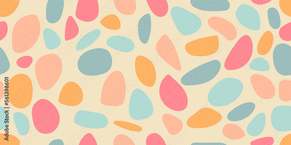 Poster Colored round stones. A pattern of identical multi-colored pebbles. Seamless pattern for print.
