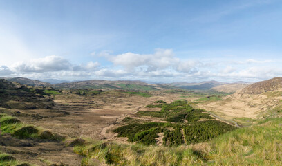 Panoramic view of valley in the  south of county Kerry in spring