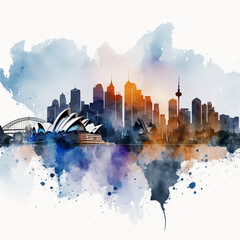 Watercolor Symphony: A Watercolor Painting of the Sydney Skyline - Generating AI