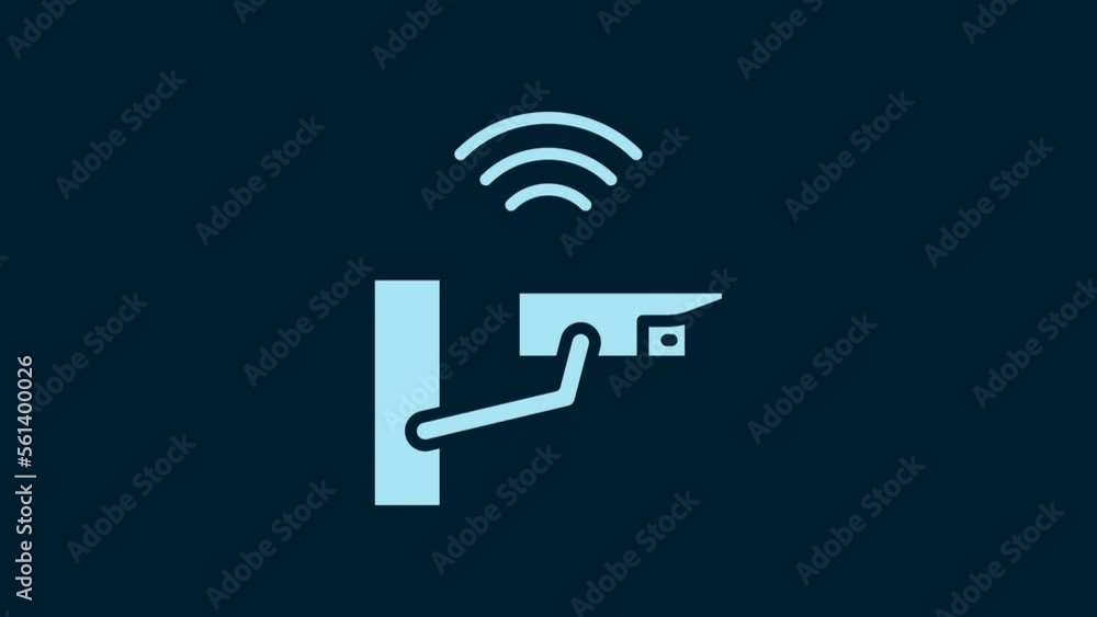 Poster white smart security camera icon isolated on blue background. internet of things concept with wirele