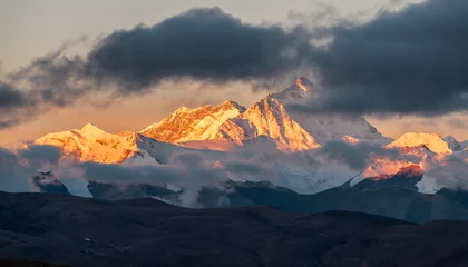 Papier Peint photo Everest Mount Zhumulangma landscape in Shigatse city Tibet Autonomous Region, China.