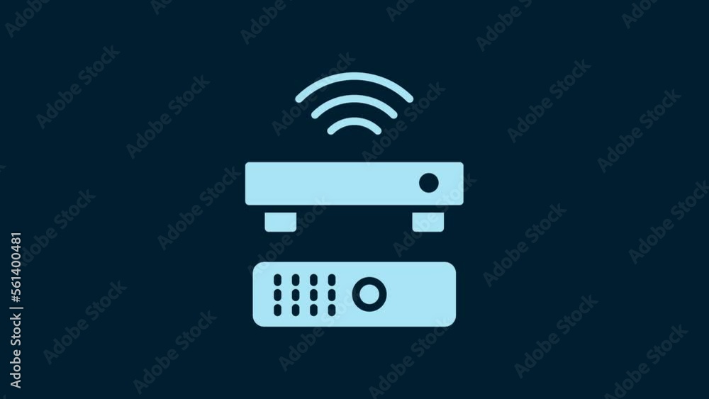 Poster white wireless multimedia and tv box receiver and player with remote controller icon isolated on blu