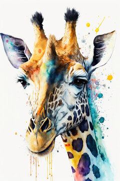 abstract watercolor image of a giraffe created with Generative AI technology