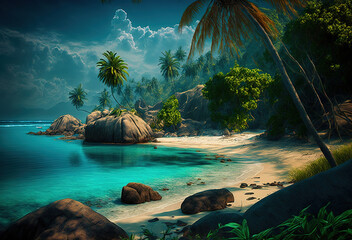 Fototapeta premium tropical island with beautiful beach created with Generative AI technology