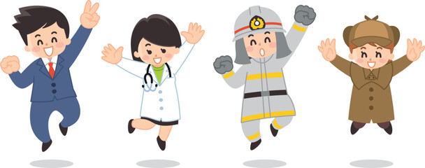 働く人々　ビジネスマン　女医　消防士　探偵　サラリーマン　医者