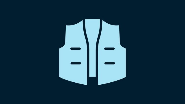 White Fishing jacket icon isolated on blue background. Fishing vest. 4K Video motion graphic animation