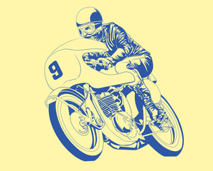 a man ride cafe racer illustration retro illustration style