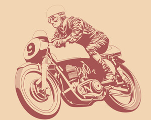 Cafe racer illustration skeleton on motorcycle