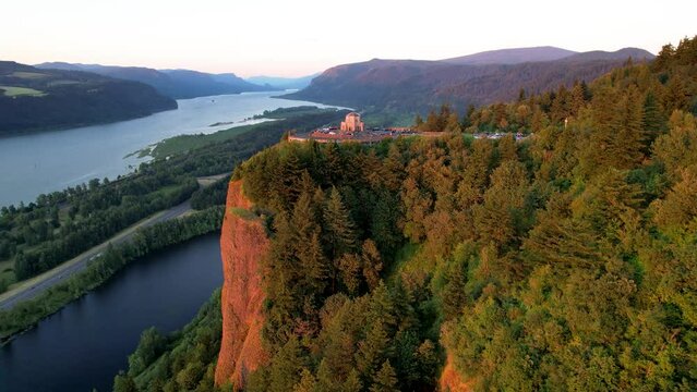 Crown Point Oregon Sunset Aerial.