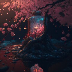Jar Under Cherry Blossom Tree