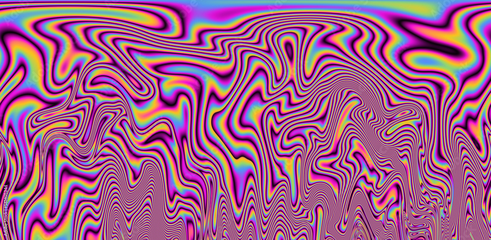 Poster Abstract trippy background with marbled ebru texture and multicolored streaks. 