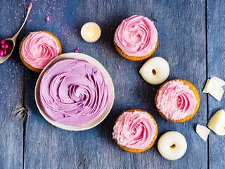 Party cupcake decorated with pink and purple cream