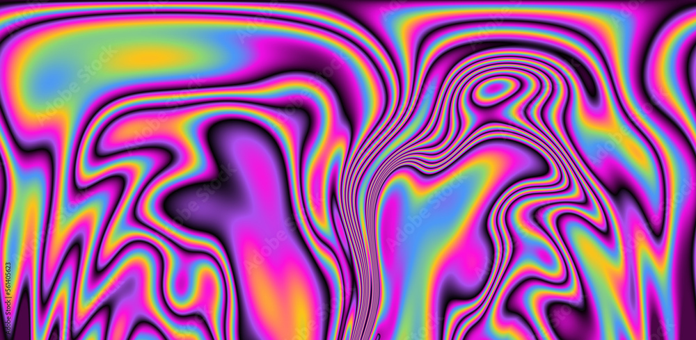 Poster Abstract trippy background with marbled ebru texture and multicolored streaks. 