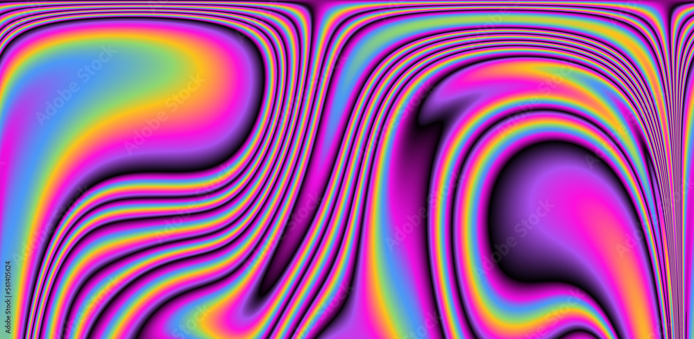 Poster Abstract trippy background with marbled ebru texture and multicolored streaks. 