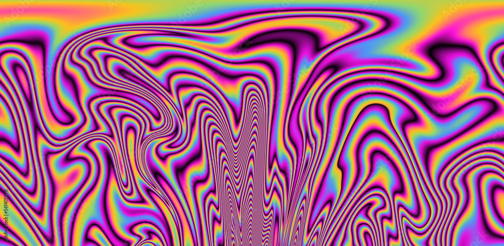 Poster Texture of a glitched TV screen with wavy and distorted moire pattern in acid colors.