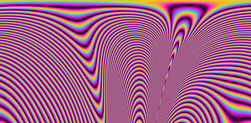Texture of a glitched TV screen with wavy and distorted moire pattern in acid colors.