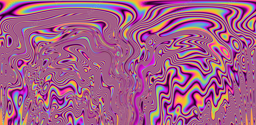 Poster Abstract trippy background with marbled ebru texture and multicolored streaks. 